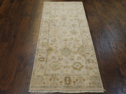White Wash Turk Oushak 2'6" x 6'0'' Hand knotted Rug - w204