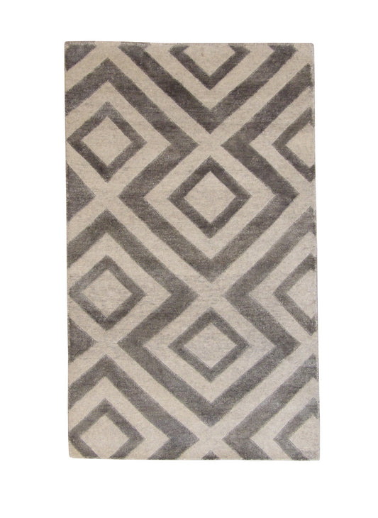 Modern Diamond Design Wool/silk Hand Knotted Rug 3x5 - w2052