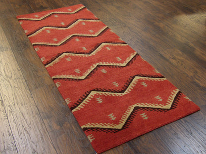 Modern Tibetan 2'6" x 6'0 Hand-knotted Rug - w207