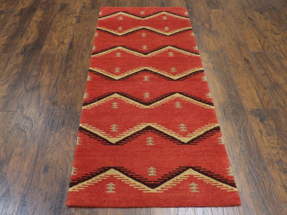 Modern Tibetan 2'6" x 6'0 Hand-knotted Rug - w207