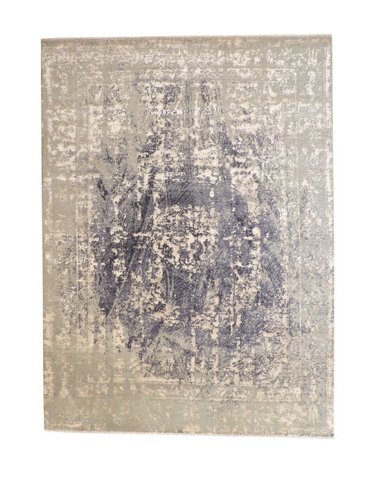 Transitional Abstract Broken Design Wool/silk Hand knotted Rug 9x12 - w2070