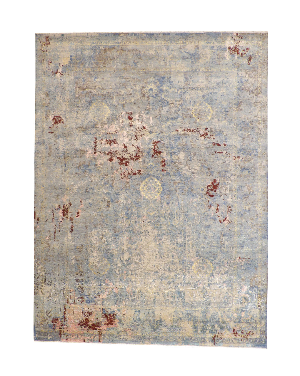 Transitional Abstract Broken Design Wool/silk Hand knotted Rug 9x12 - w2071