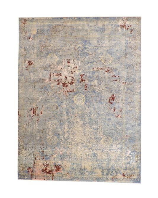 Transitional Abstract Broken Design Wool/silk Hand knotted Rug 9x12 - w2071