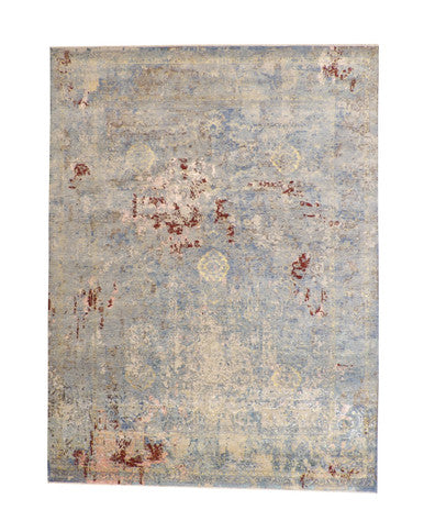 Transitional Abstract Broken Design Wool/silk Hand knotted Rug 9x12 - w2071