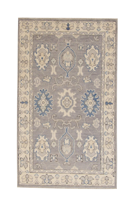 Oushak Whitewash Chobie Wool Hand Knotted Rug 3x5 - w2092
