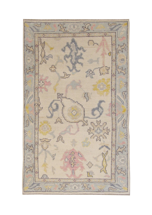 Oushak Whitewash Chobie Wool Hand Knotted Rug 3x5 - w2093