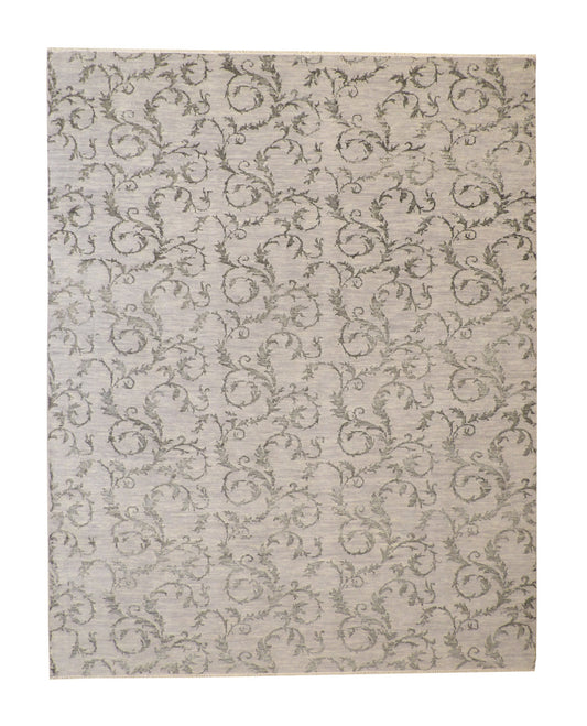 Transitional Floral Leaves Design Wool Hand knotted Rug 9x12 - w2155