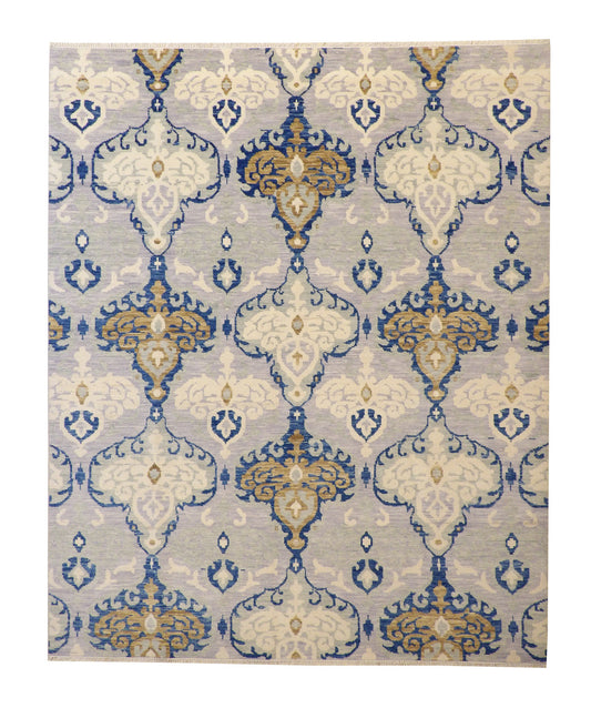 Transitional Ikat Design Wool Hand Knotted Rug 8x10 -w2158