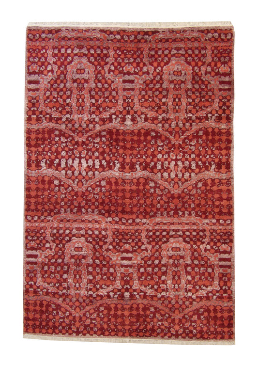 Modern Ikat Design Wool/silk Hand Knotted Rug 5.0X8.0 - w2250