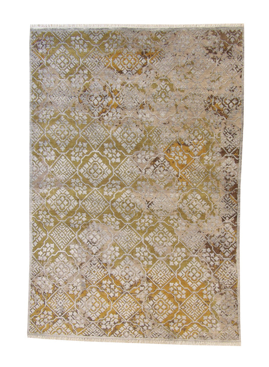 Modern Ikat Design Wool/silk Hand Knotted Rug 5.0X8.0 - w2251