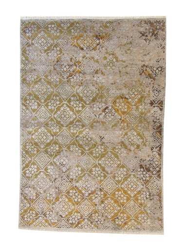 Modern Ikat Design Wool/silk Hand Knotted Rug 5.0X8.0 - w2251