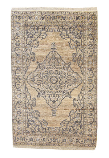 Natural Kerman Design Jute Hand Knotted Rug 5.0X8.0 - w2269