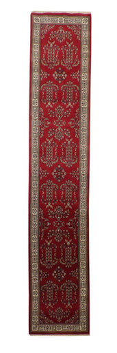 Beige 2'9" x 14'4" Traditional Fine Indo Sharukh Hand knotted Wool Rug - Sku: w2290