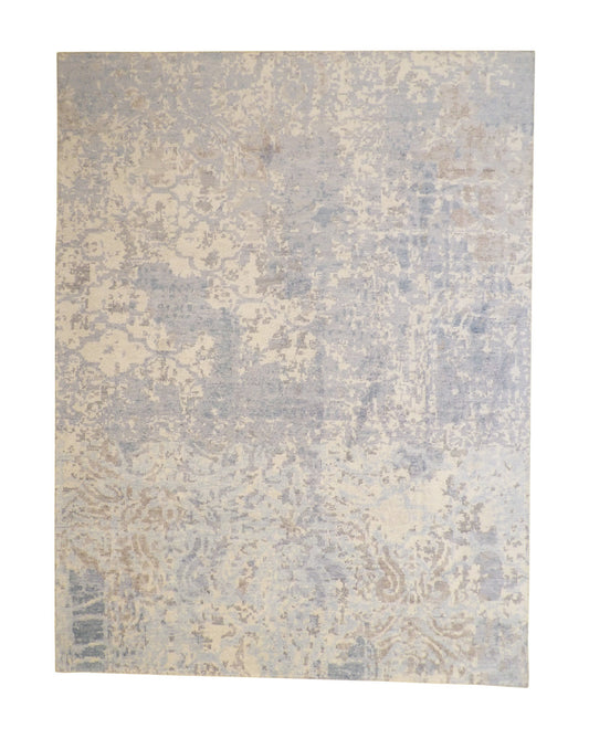 Modern Abstract Distress Design Viscose Hand knotted Rug 9x12 -w2333