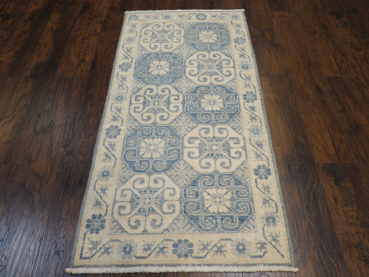 Blue 2'6" x 6'0" Tribal Khotan Hand knotted Wool Rug - Sku: w234