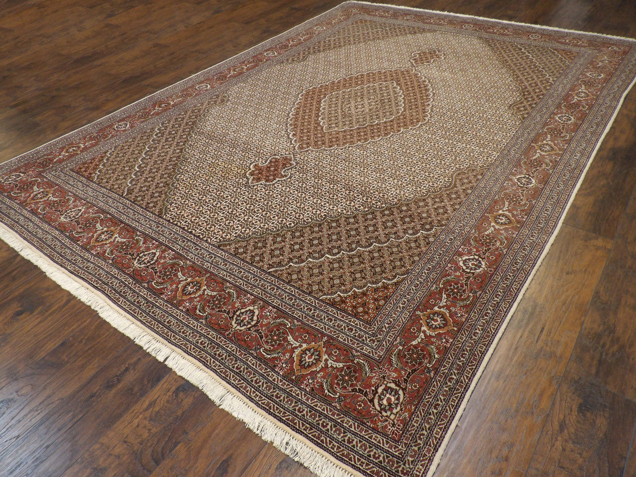 Brown 9'0" x 12'0" Fine Persian Fish Mahi Tabriz Hand knotted Wool/Silk Rug - Sku: w244