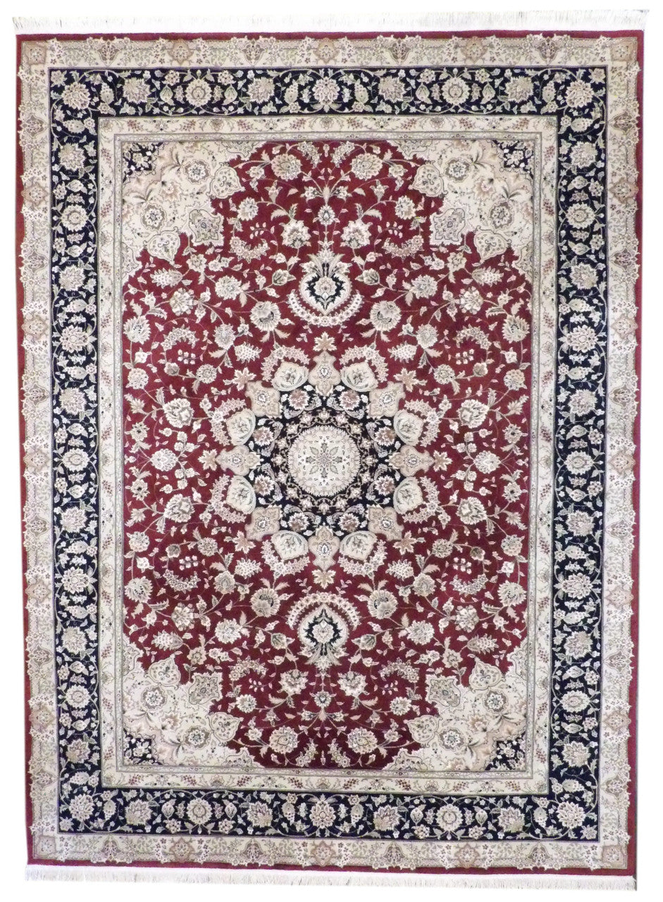 Blue 9'0" x 12'0" Sino Persian Qum Hand knotted Wool Rug - Sku: w251