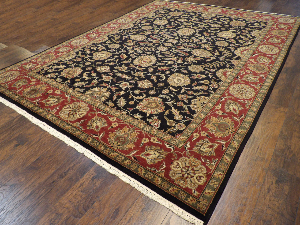 Black 9'0" x 12'0" Jaipur Kashan Hand knotted Wool Rug - Sku: w255