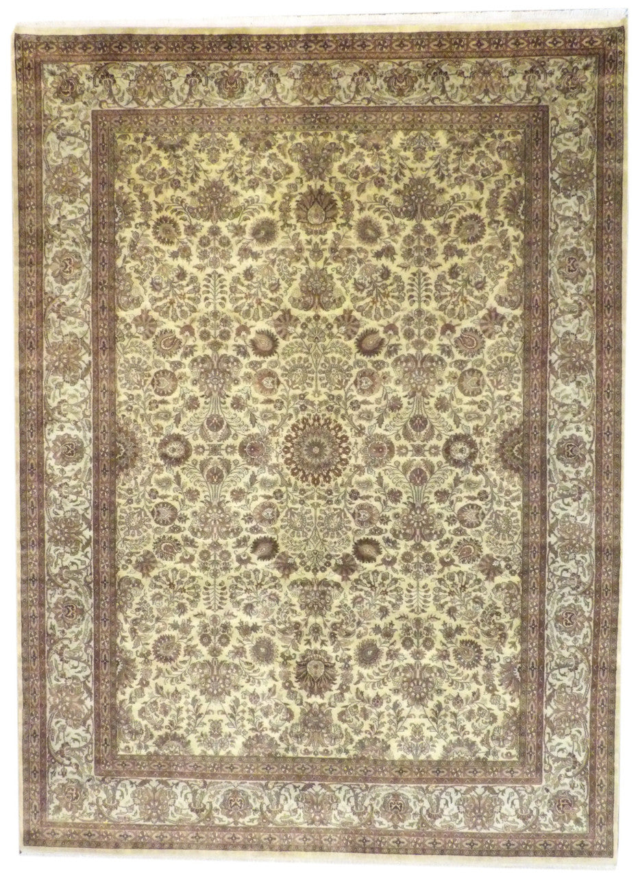 Gold 9'0" x 12'0" Fine Persian Kashan Hand knotted Wool Rug - Sku: w261