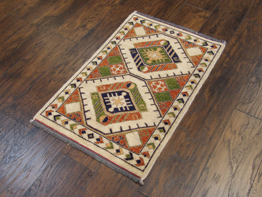 Tribal Super Kazak Natural-dye 2'0"x3'0" Hand-knotted Rug -w318