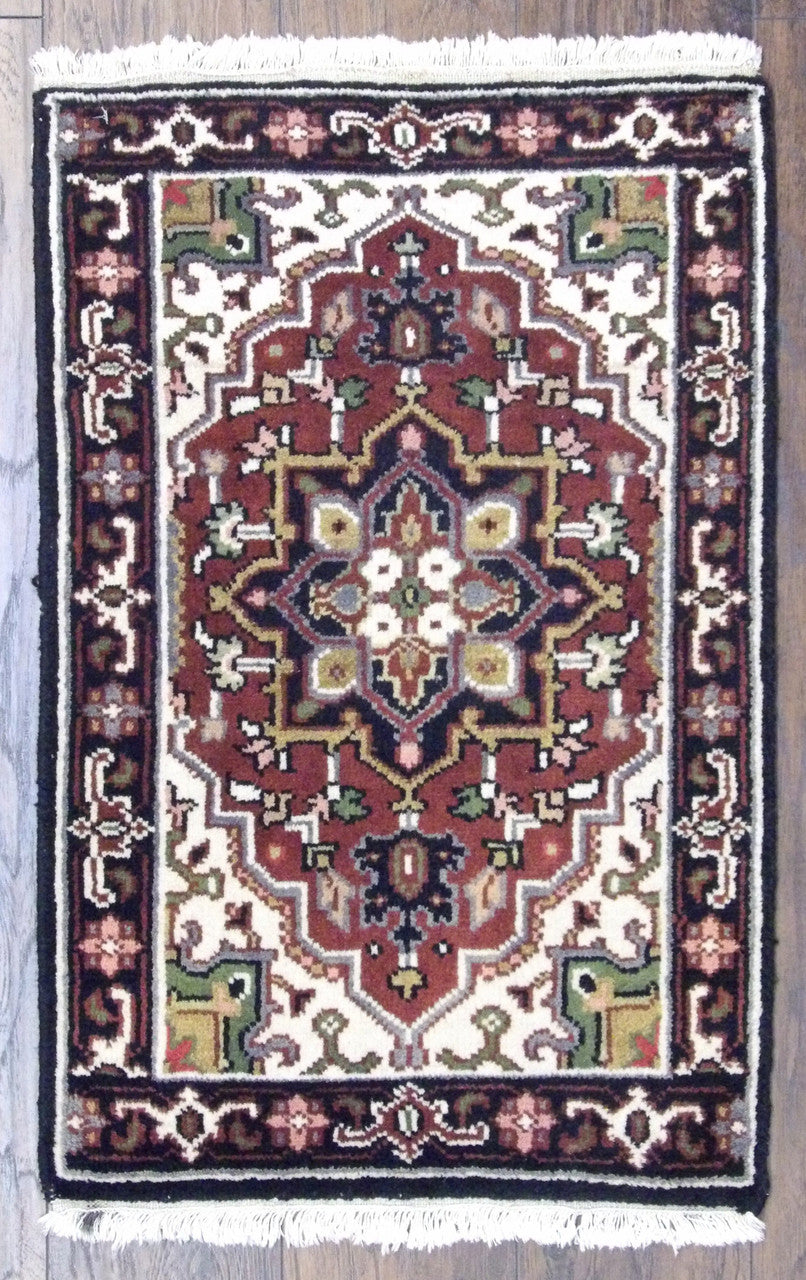 Black 2'0" x 3'0" Tribal Heriz Hand knotted Wool Rug - Sku: w320