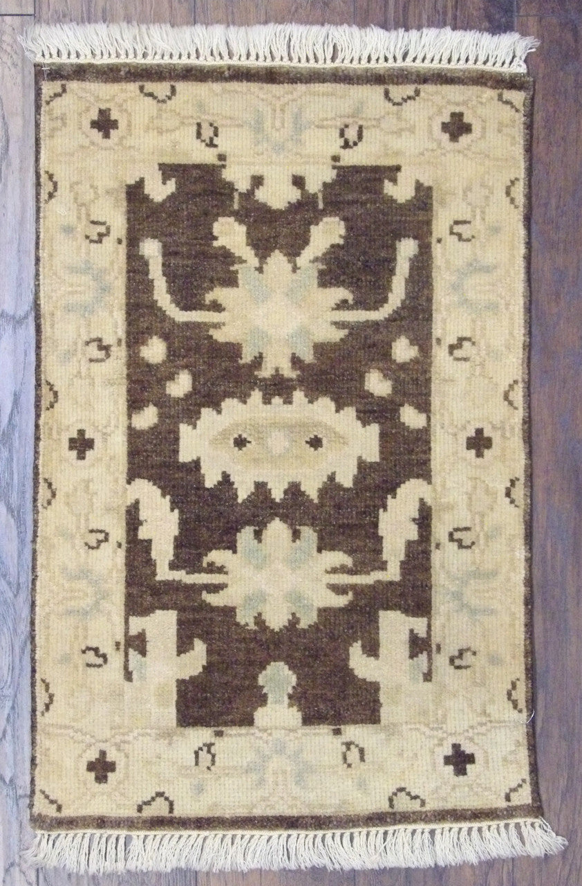 Brown 2'0" x 3'0" Turk Ushak Wash Hand knotted Wool Rug - Sku: w327