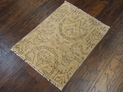 Ikat Oushak Natural-dye White wash 2'0"x3'0" Hand-knotted Rug -w329