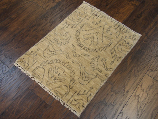 Ikat Oushak Natural-dye White wash 2'0"x3'0" Hand-knotted Rug -w329