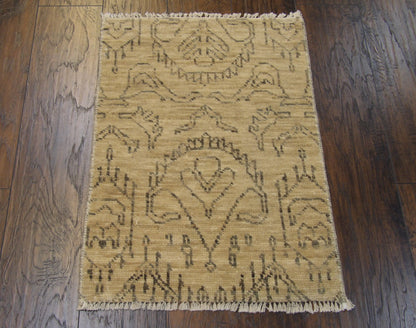 Ikat Oushak Natural-dye White wash 2'0"x3'0" Hand-knotted Rug -w329