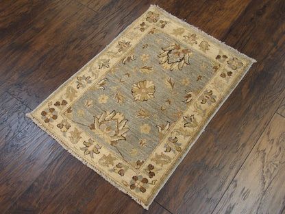 Oushak Chobie Natural-dye Whitewash 2'0"x3'0" Hand-knotted Rug -w345