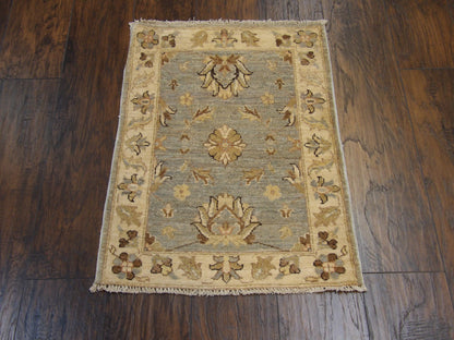 Oushak Chobie Natural-dye Whitewash 2'0"x3'0" Hand-knotted Rug -w345