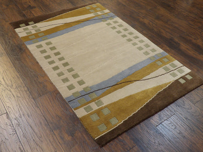 Modern Geometrical Design 4'0"x6'0" Hand-knotted Rug -w358