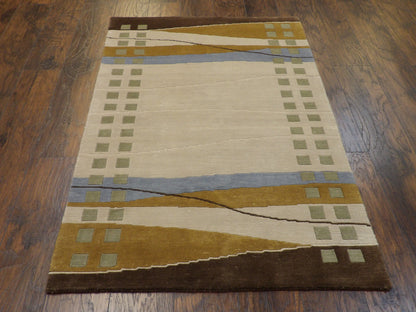 Modern Geometrical Design 4'0"x6'0" Hand-knotted Rug -w358