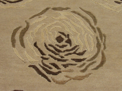 Transitional Rose Design 4'0"x6'0" Hand-knotted Rug -w361