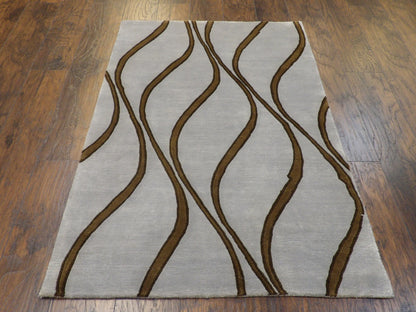 Modern Geometrical Design 4'0"x6'0" Hand-knotted Rug -w368