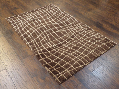 Modern Geometrical Design 4'0"x6'0" Hand-knotted Rug -w369