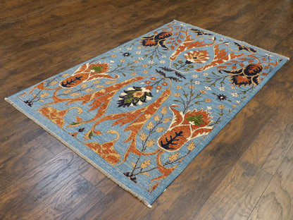Transitional Ikat Design Natural-dye 4'0"x6'0" Hand-knotted Rug -w373