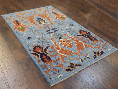 Transitional Ikat Design Natural-dye 4'0"x6'0" Hand-knotted Rug -w373