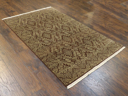 Transitional Ikat Design Natural-dye 4'0"x6'0" Hand-knotted Rug -w374