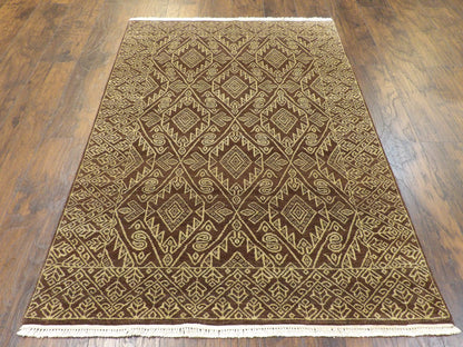 Transitional Ikat Design Natural-dye 4'0"x6'0" Hand-knotted Rug -w374