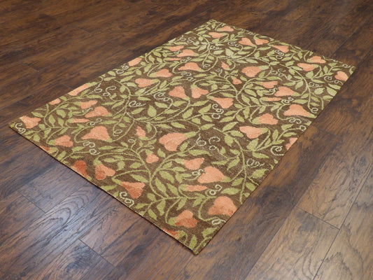 Transitional Tibetan Pear Design 4'0"x6'0" Hand-knotted Rug -w377