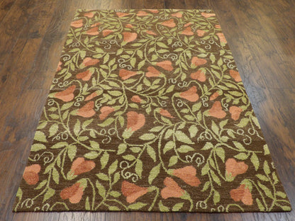 Transitional Tibetan Pear Design 4'0"x6'0" Hand-knotted Rug -w377