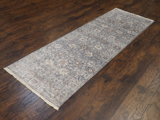 Silky Oushak Silver Wash 2'6" x 8'0 Hand knotted Rug - w390