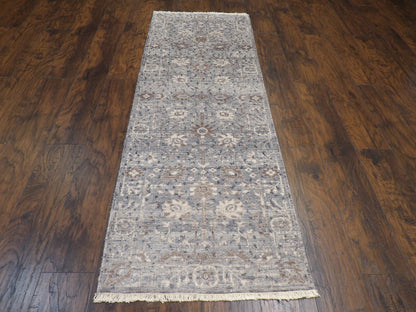 Silky Oushak Silver Wash 2'6" x 8'0 Hand knotted Rug - w390