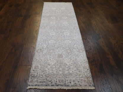 Silky Oushak Silver Wash 2'6" x 8'0 Hand knotted Rug - w390