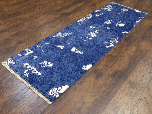Modern Silky Broken Design 2'6"x8'0" Hand-knotted Rug -w394