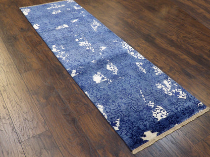 Modern Silky Broken Design 2'6"x8'0" Hand-knotted Rug -w394