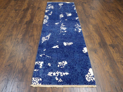 Modern Silky Broken Design 2'6"x8'0" Hand-knotted Rug -w394