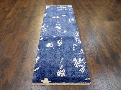 Modern Silky Broken Design 2'6"x8'0" Hand-knotted Rug -w394