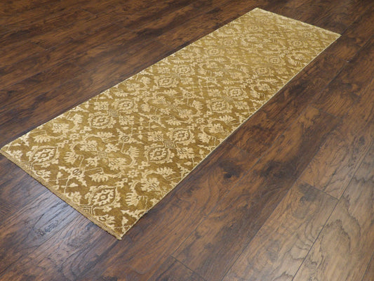 Transitional Damask 2'6"x8'0" Hand-knotted Rug -w397